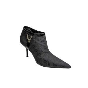 Gucci Monogram Double G D-Ring Canvas Ankle Booties US 8 Black Supreme Heels